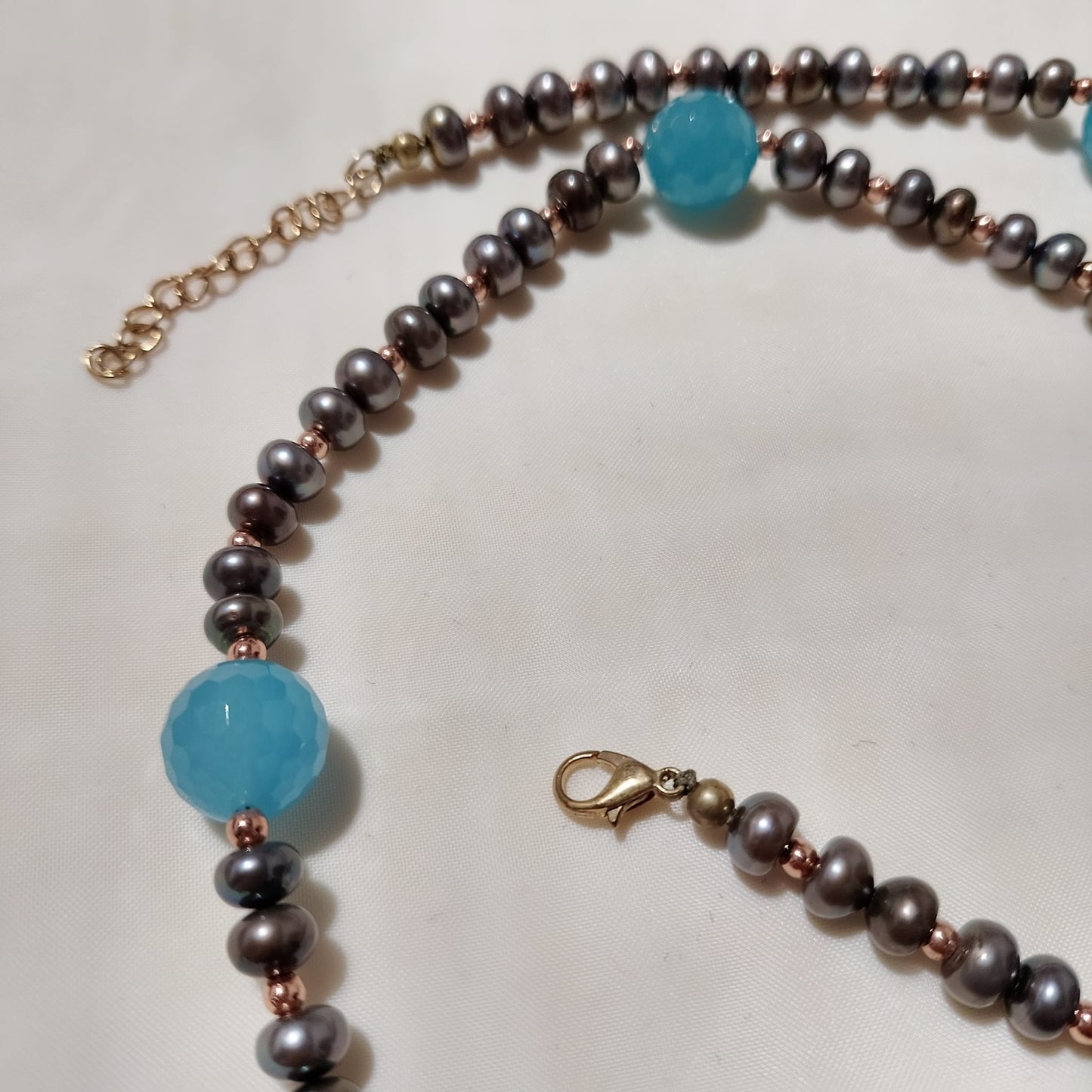 collana cm 79/86,5 in perle e acquamarina