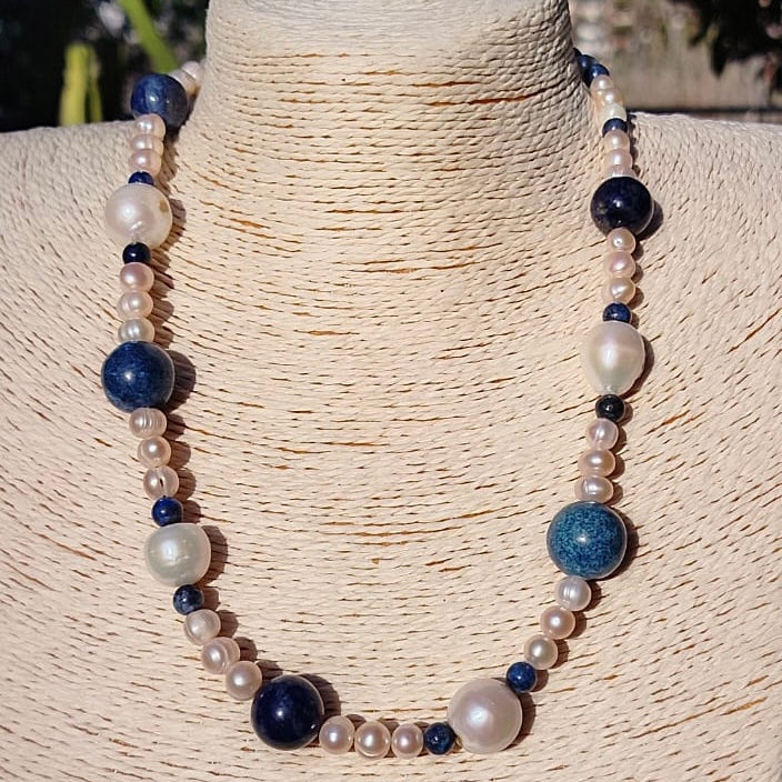 collana cm 52,5/57,5 in perle, lapislazzuli e diaspro