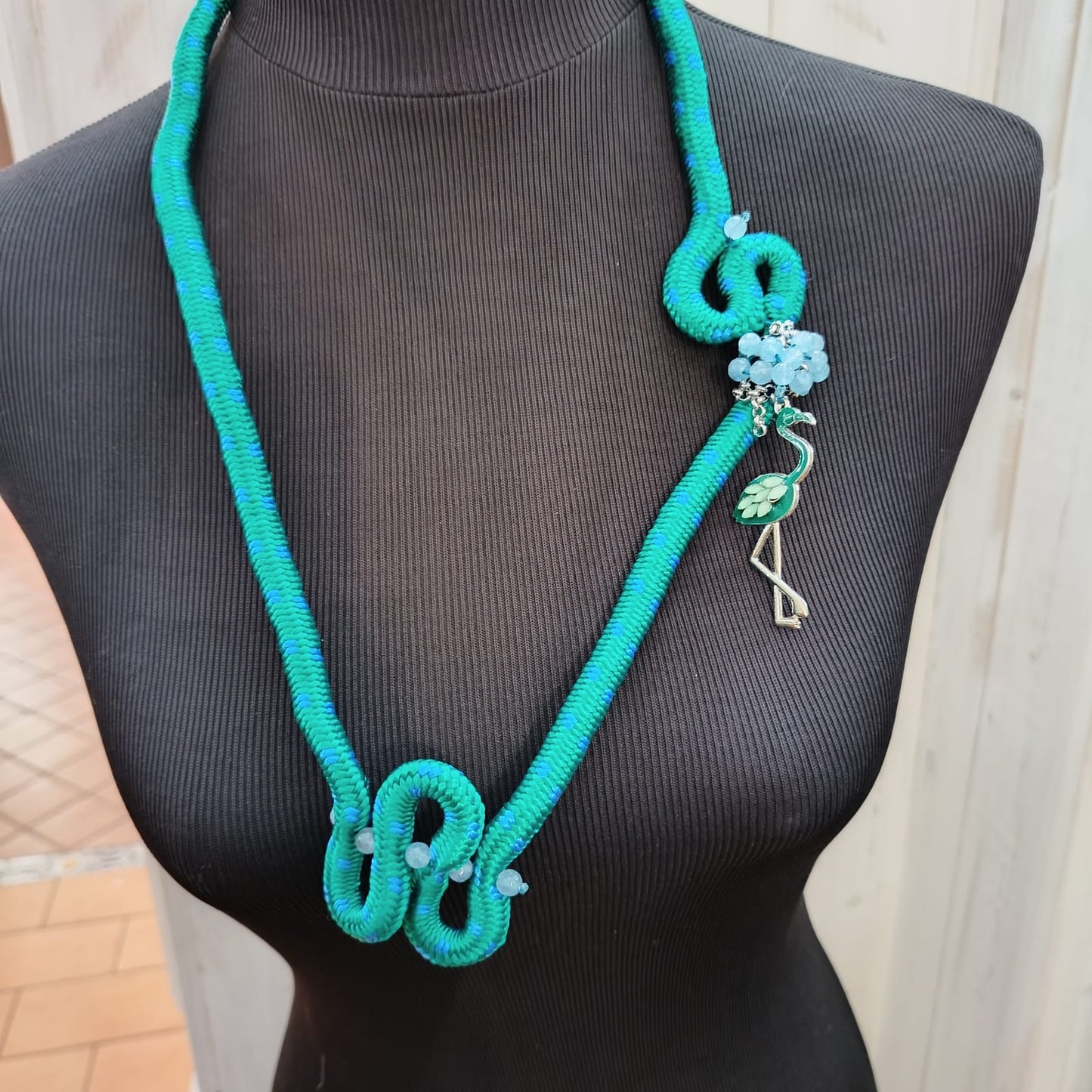 cm cord and angelite necklace with flamingo pendant