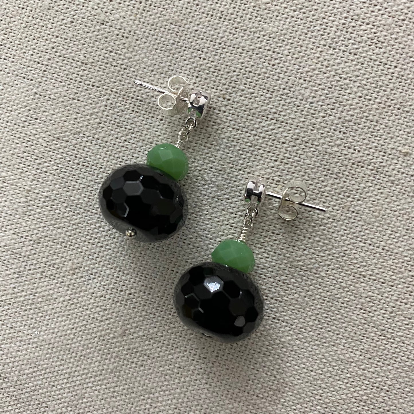 ๐ Silver earrings with zirconia, onyx and jade 06