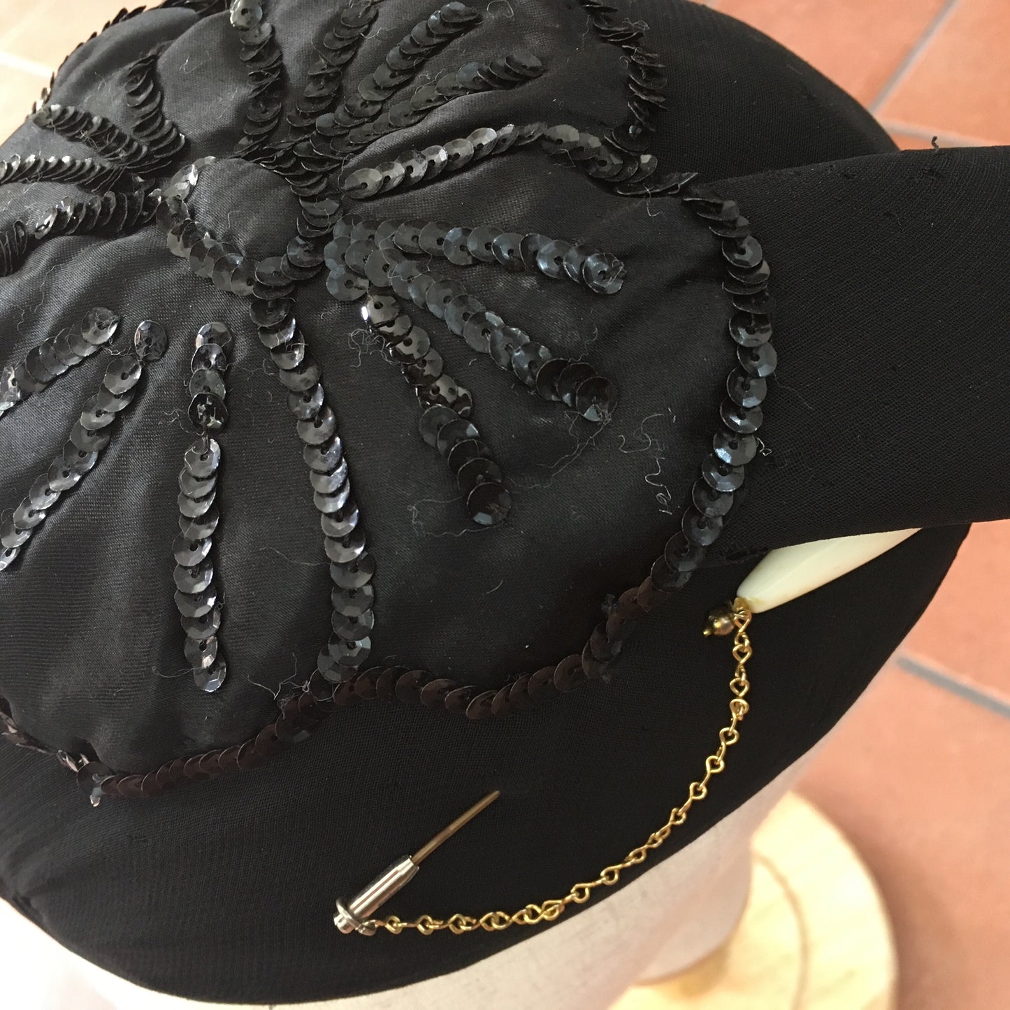 Black Vintage Headpiece with Brooch