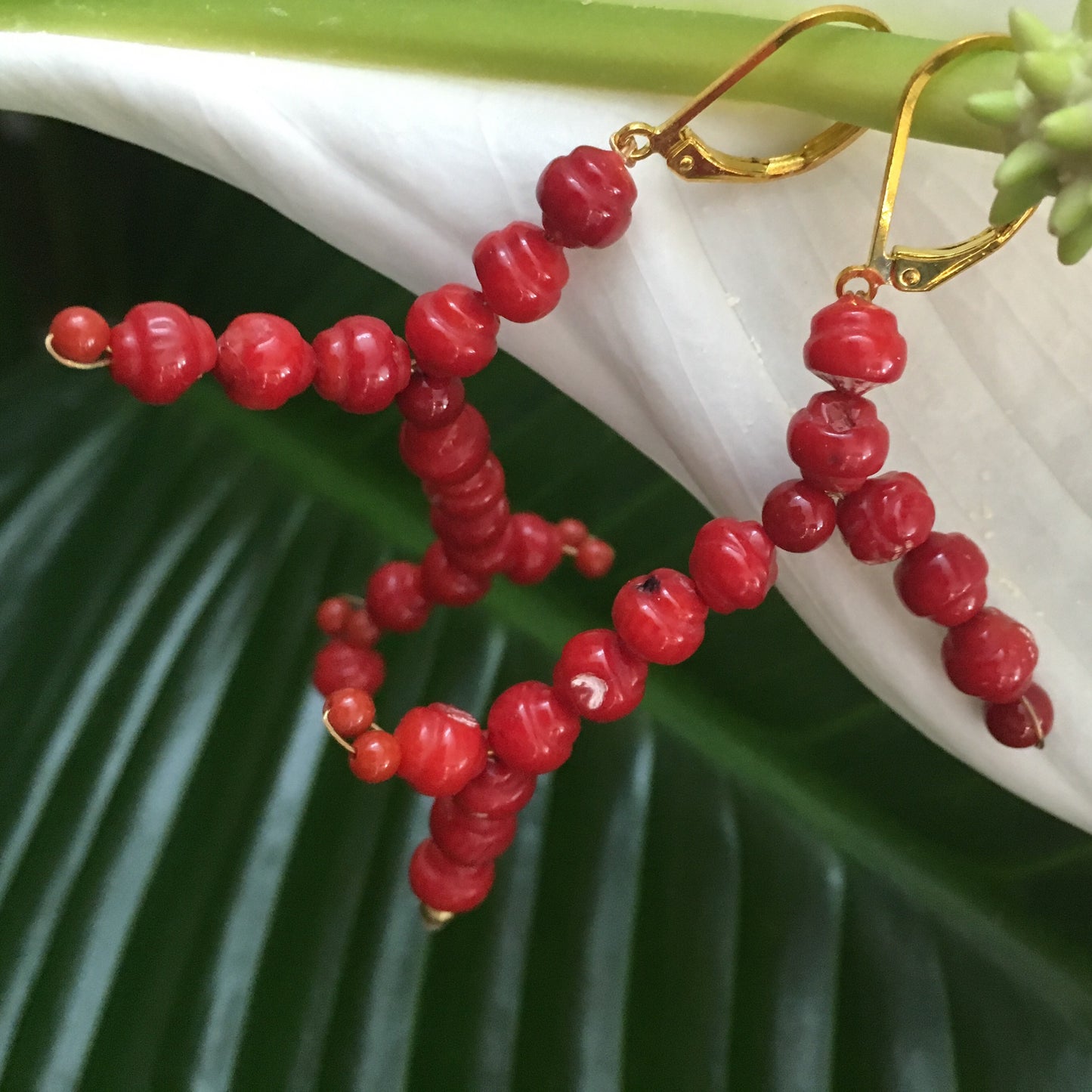 8cm steel and coral earrings