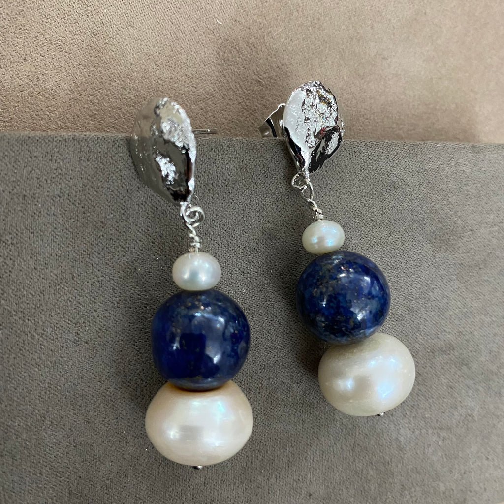 🆕 orecchini in bronzo, perle e lapislazzuli