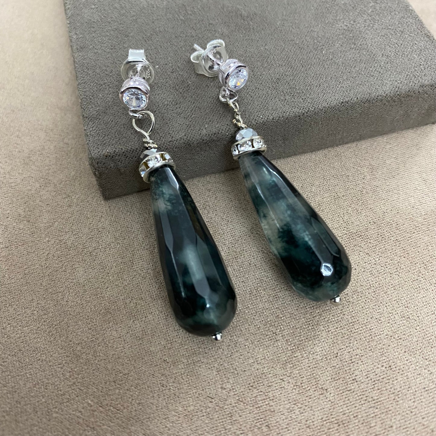 🆕 silver earrings with zirconia and agate