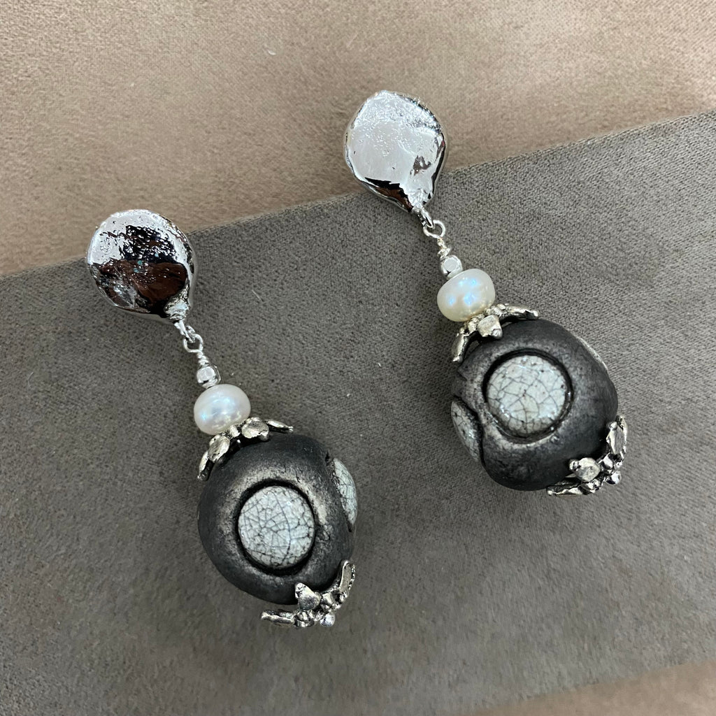 🆕 orecchini in bronzo, perle e ceramica raku