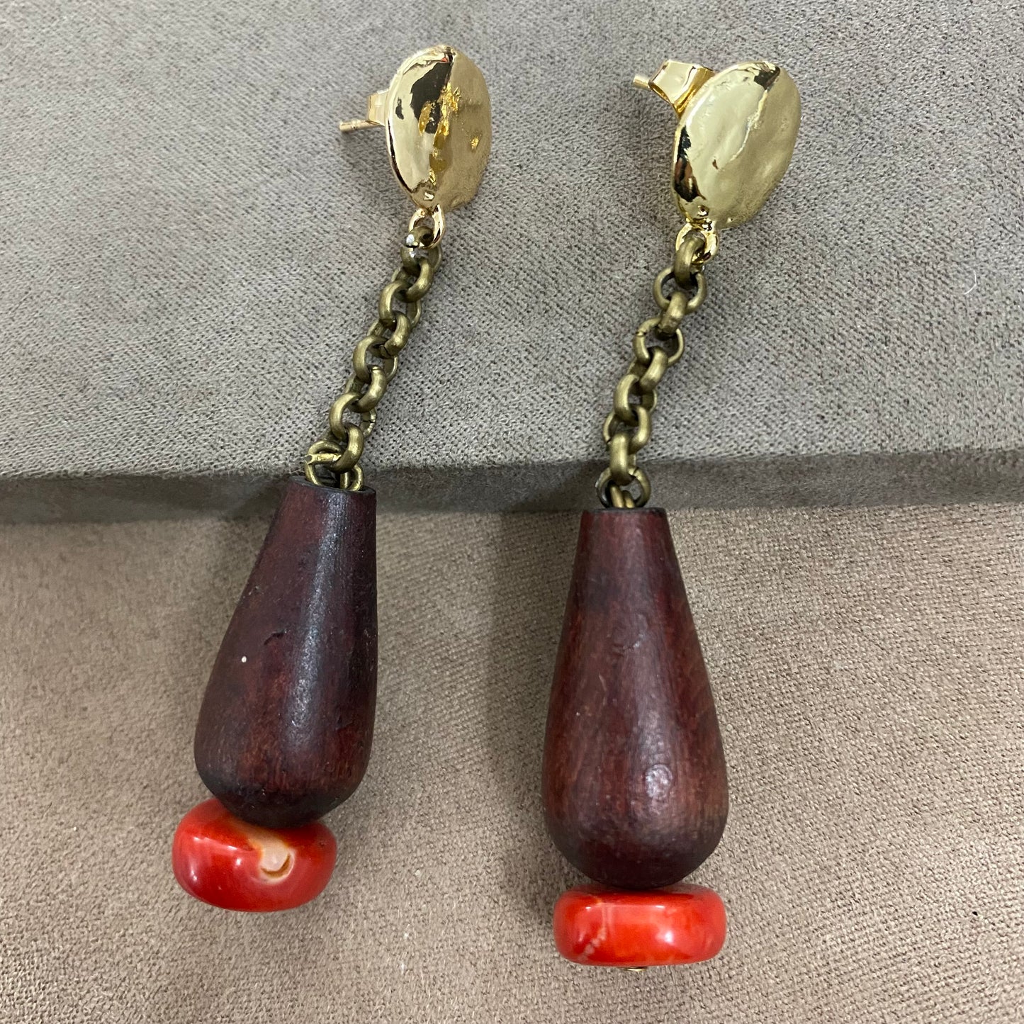🆕 boucles d'oreilles en bronze, bois et corail bambou