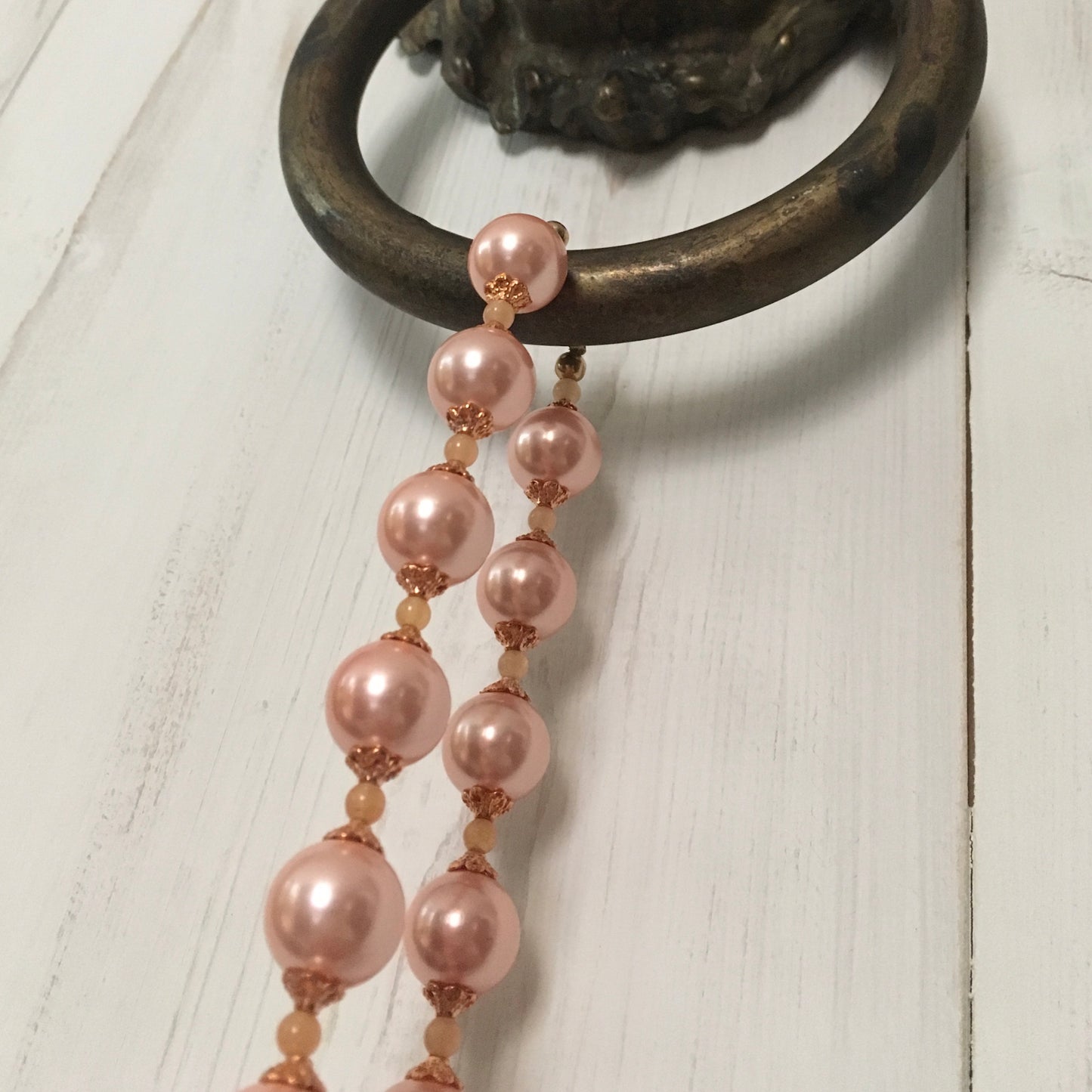 collana cm 56 in argento dorato, perle e quarzo