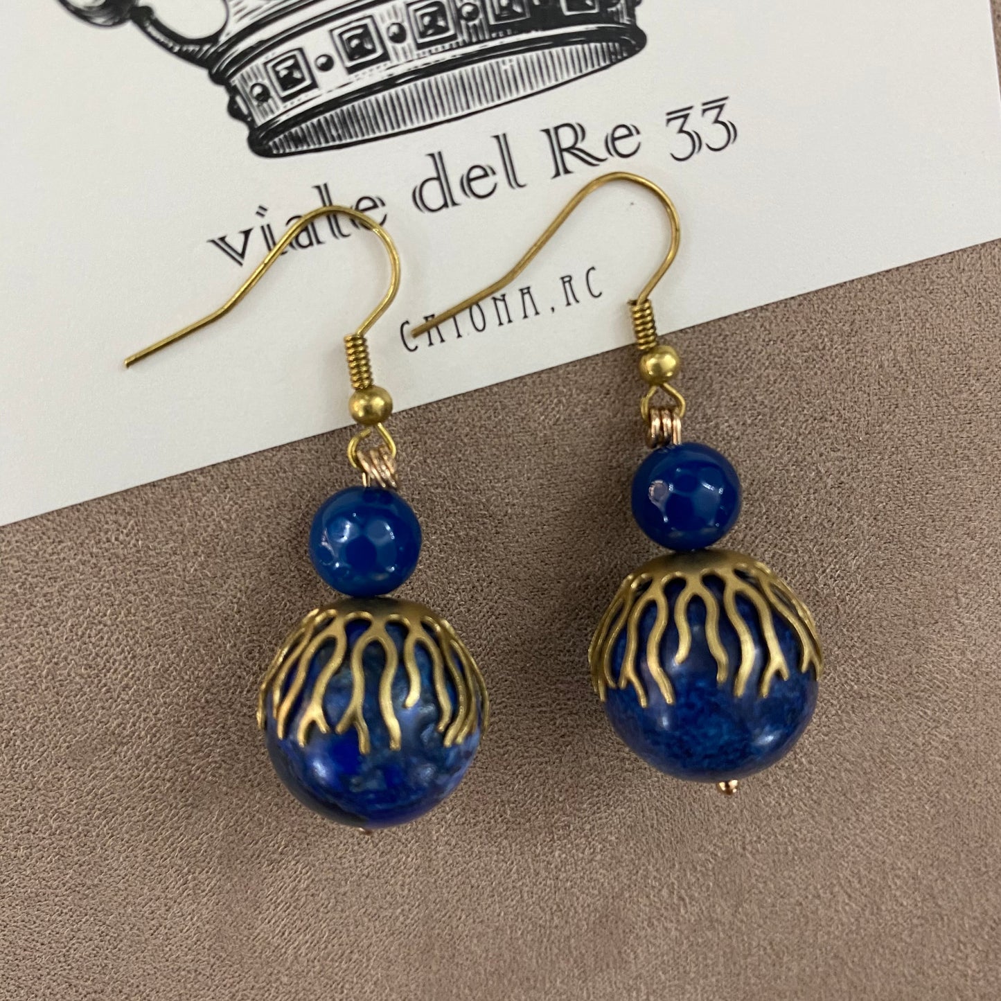 ⛱ bronze and lapis lazuli earrings