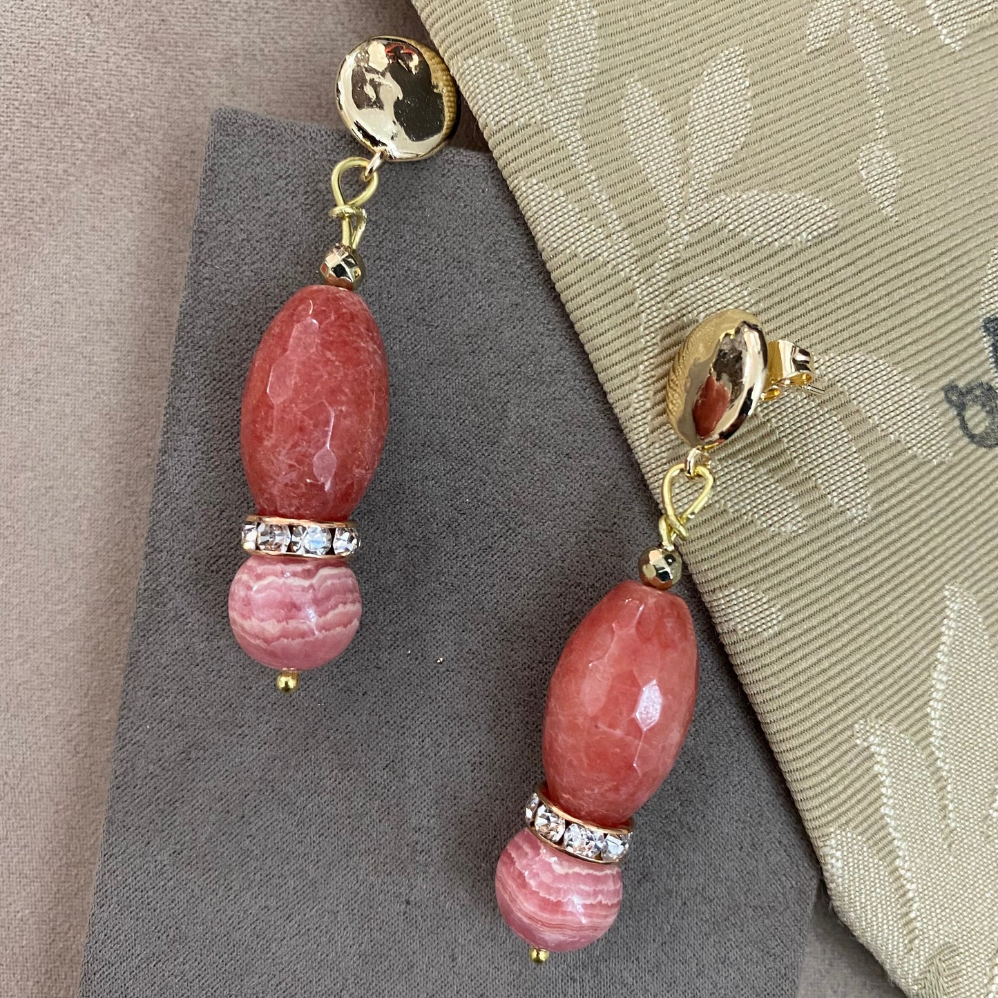 🆕 bronze, rhodochrosite and zirconia earrings