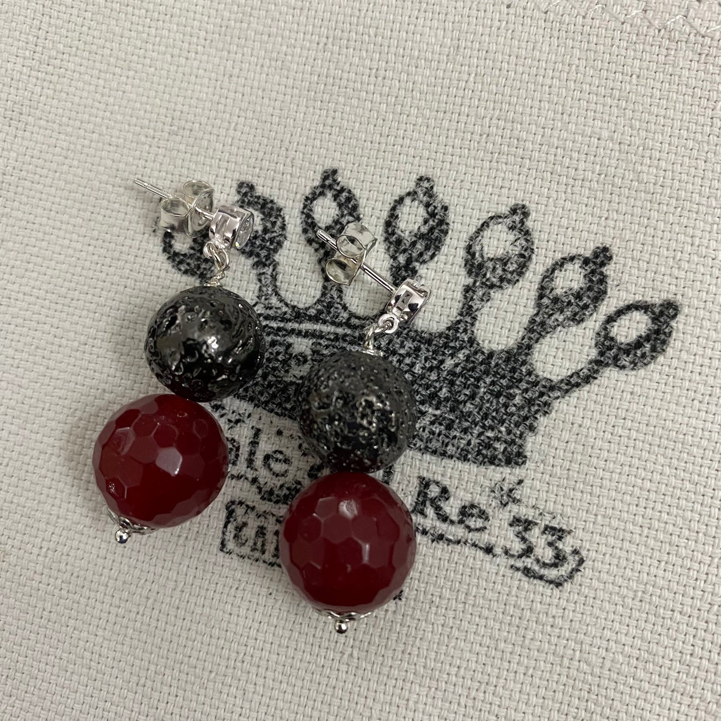 ๐ silver earrings with zirconia, jade and lava stone