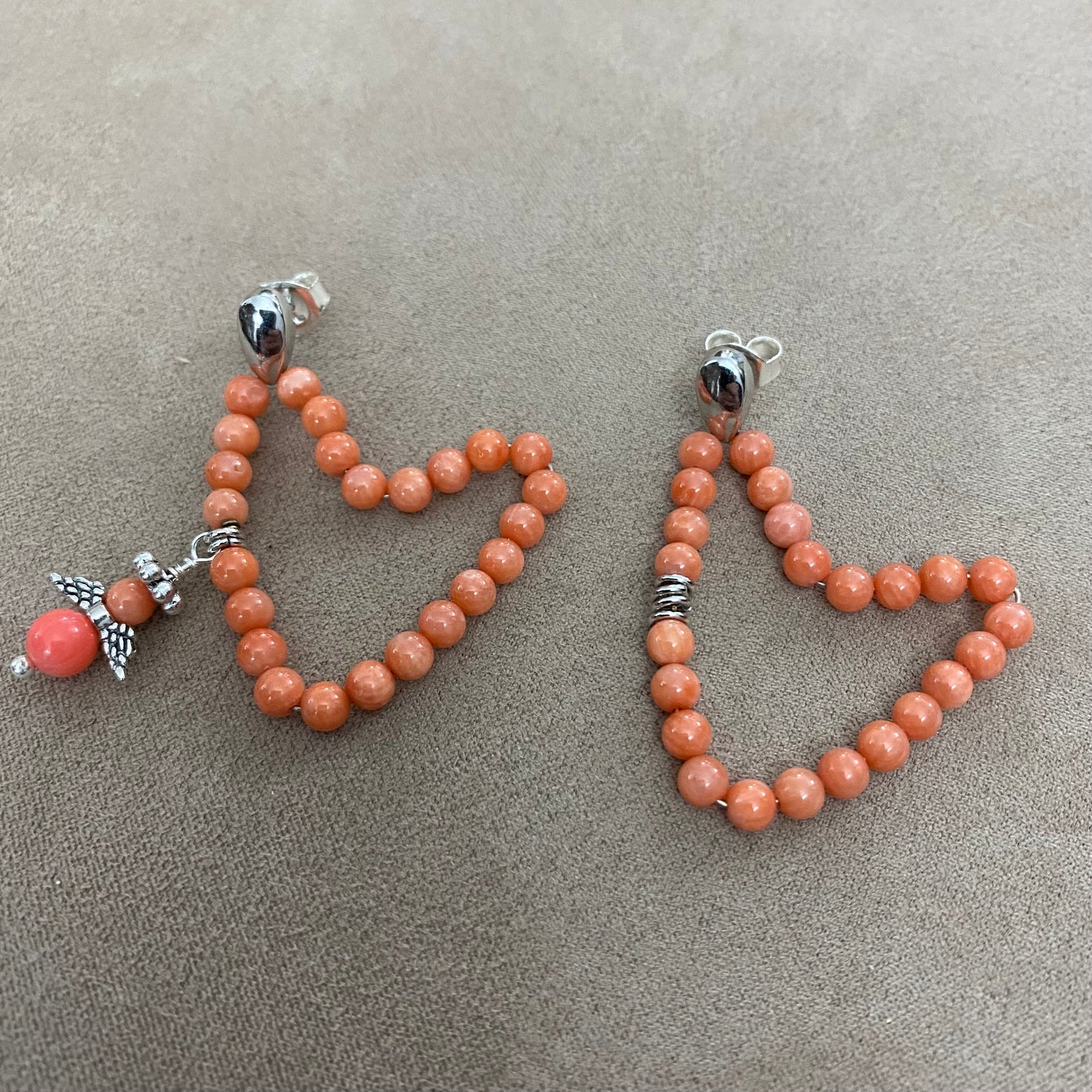 🆕 silver and coral paste earrings