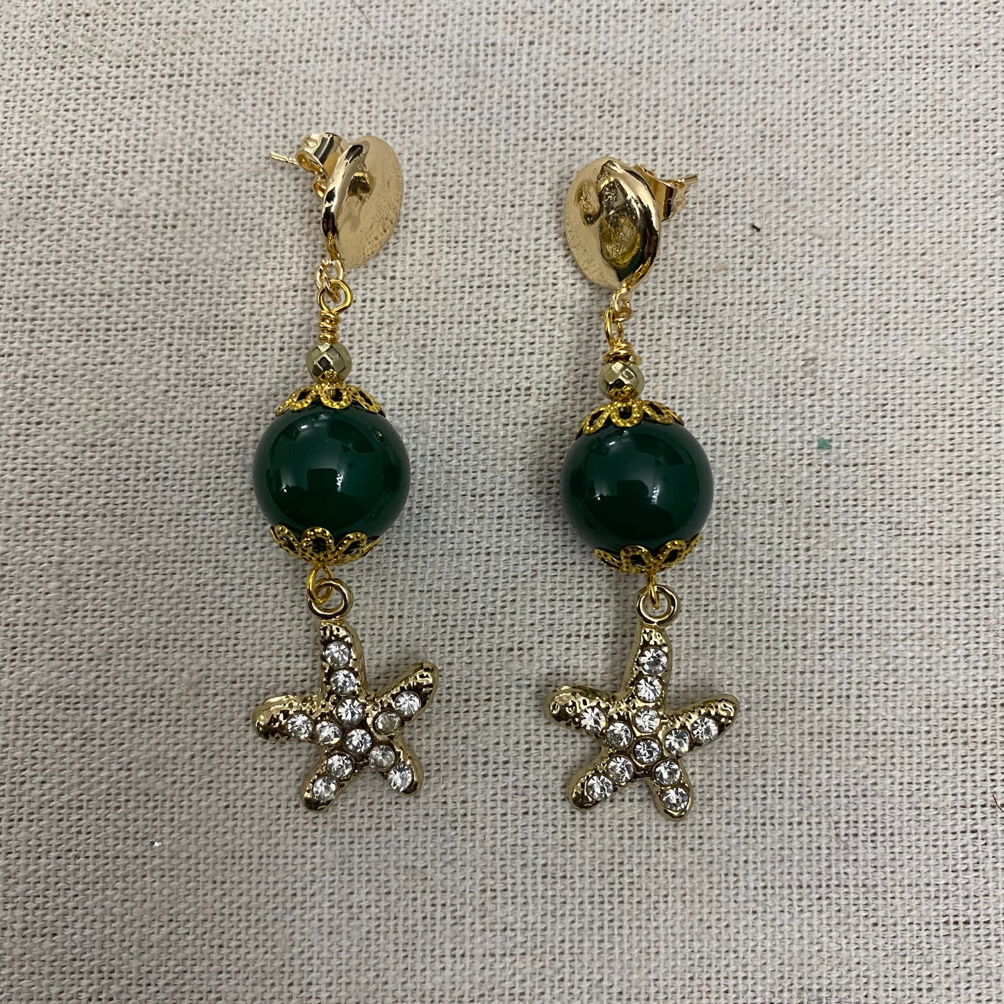 ๐ bronze, jade and star charm earrings