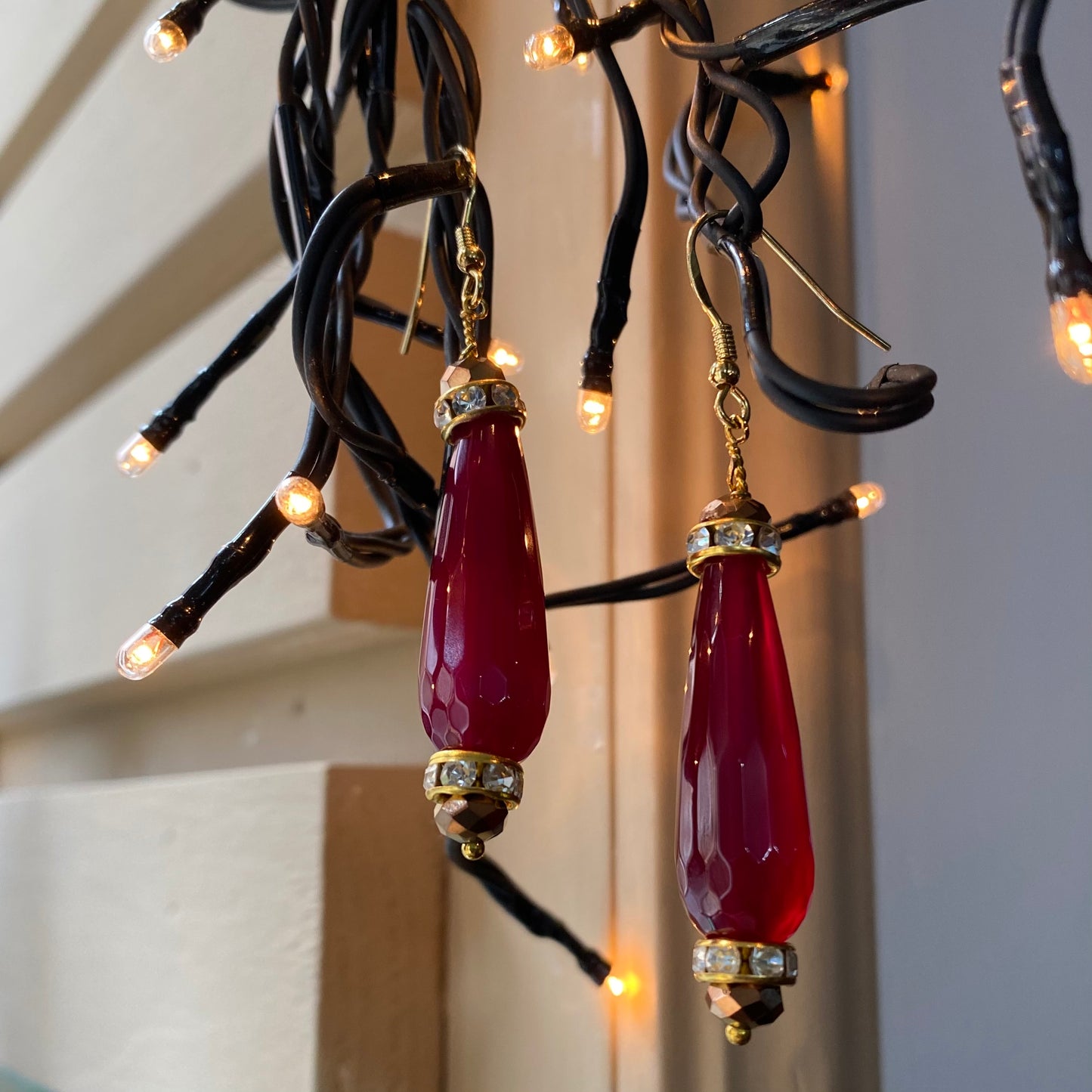 gold plated silver and agate earrings