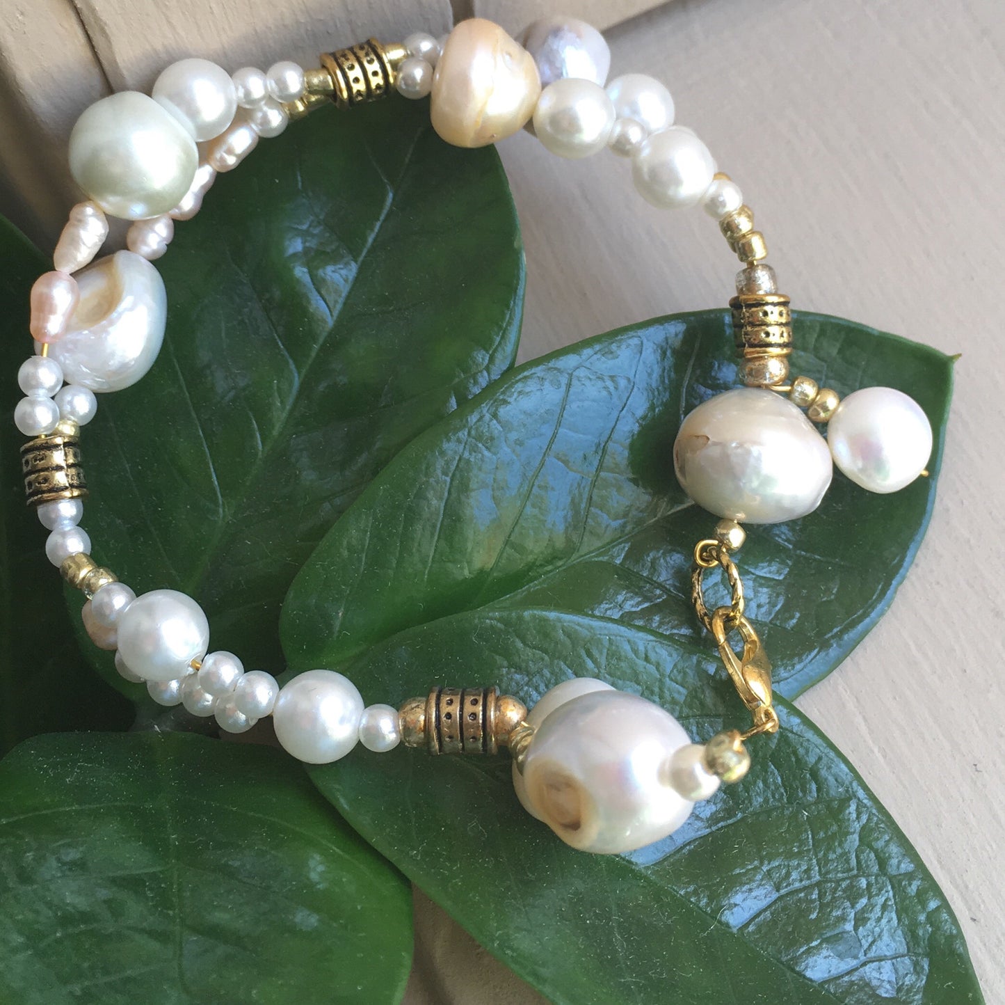 steel and pearl bracelet