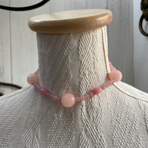 collana foulard in seta, quarzo e giada