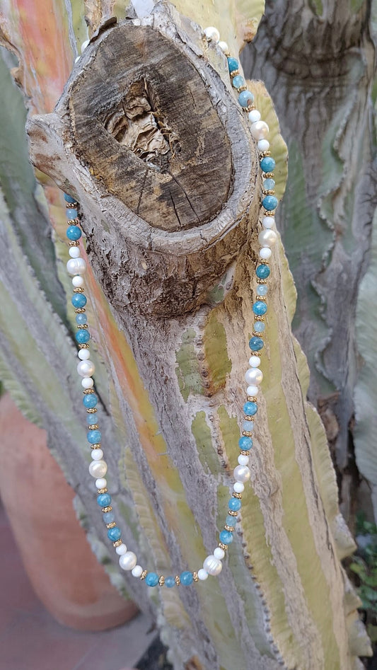 collana cm 79,5 in agata, perle e angelite