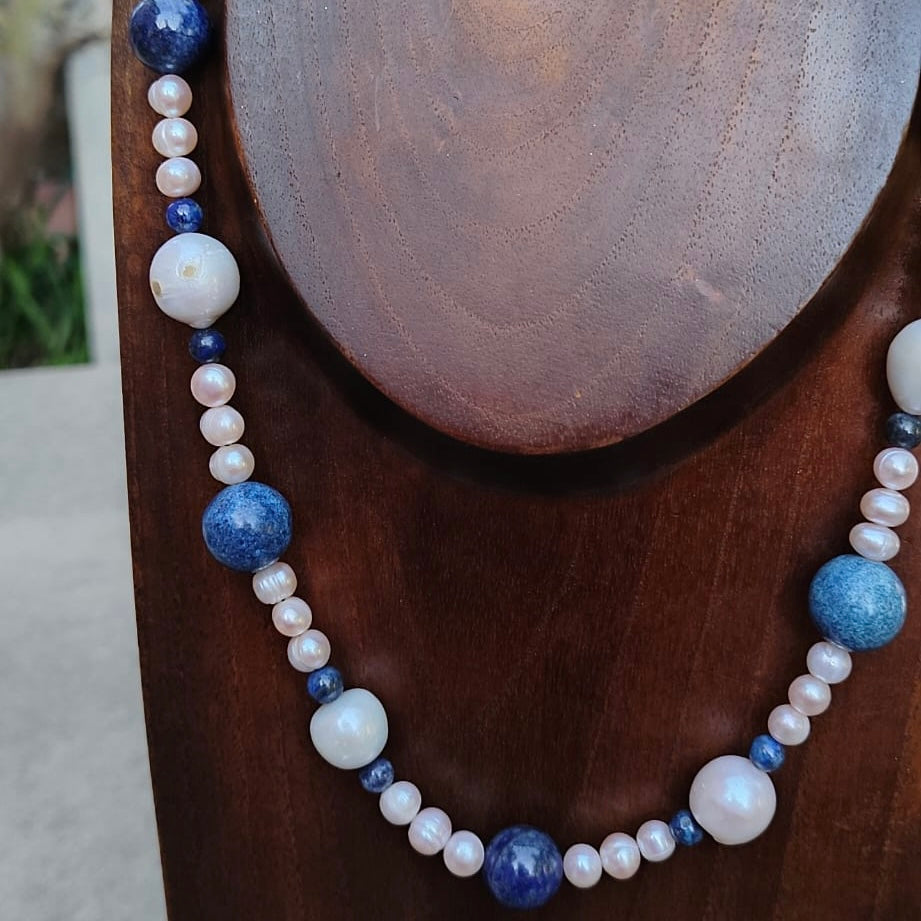collana cm 52,5/57,5 in perle, lapislazzuli e diaspro
