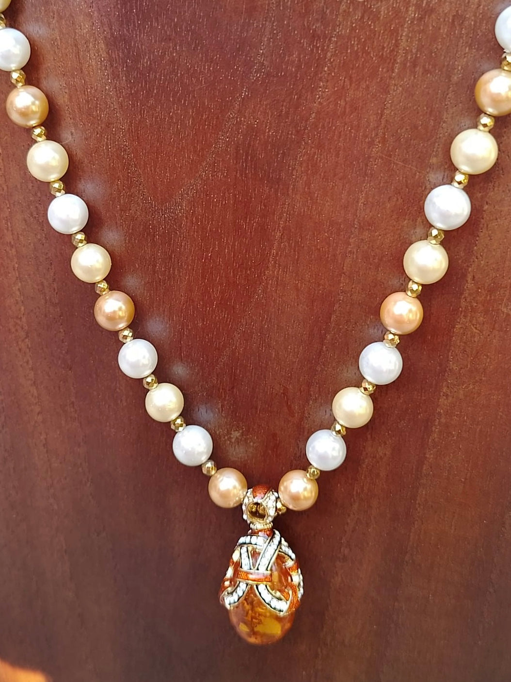 collana cm 59 in perle e pirite con ciondolo