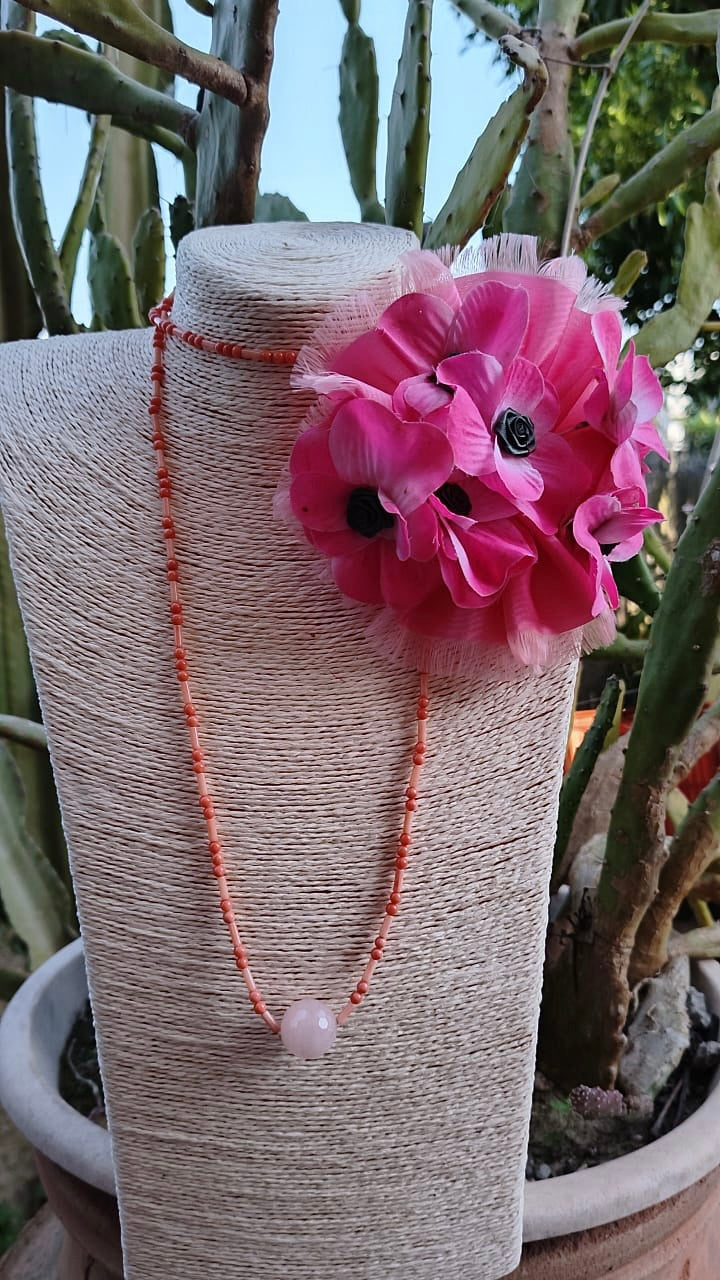 collana cm 98 in corallo rosa e giada