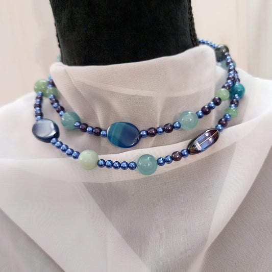 collana girocollo cm 90 in agata, ematite, amazonite, avventurina e perle
