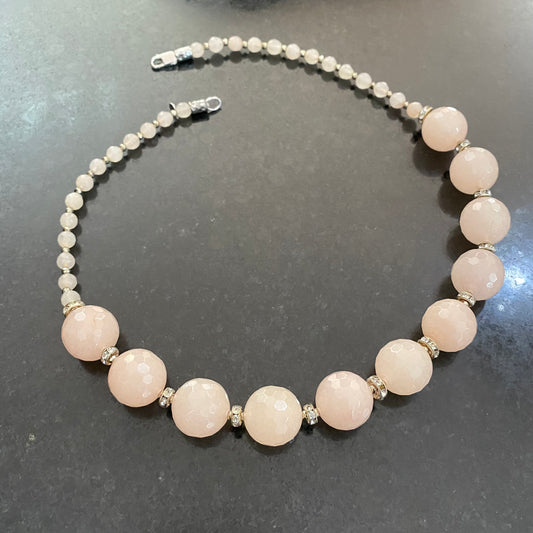 collana cm 55 in argento, giada rosa, ematite e zirconi