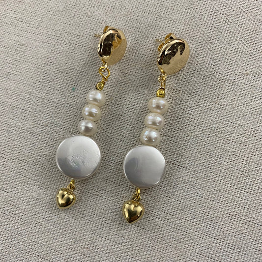 🆕 boucles d'oreilles en bronze, perle et argent