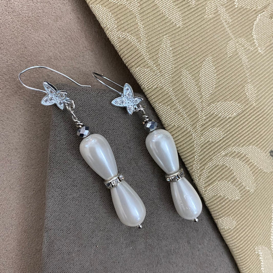 🆕 boucles d'oreilles en argent avec zircone, perles et cristaux