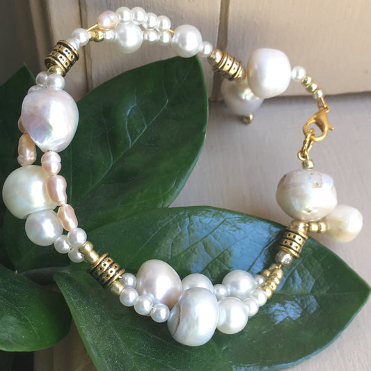bracciale cm in acciaio e perle