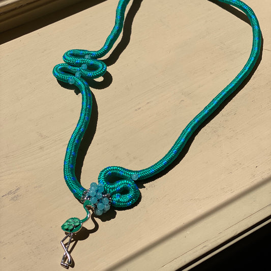 collana cm in cordone e angelite con ciondolo fenicottero