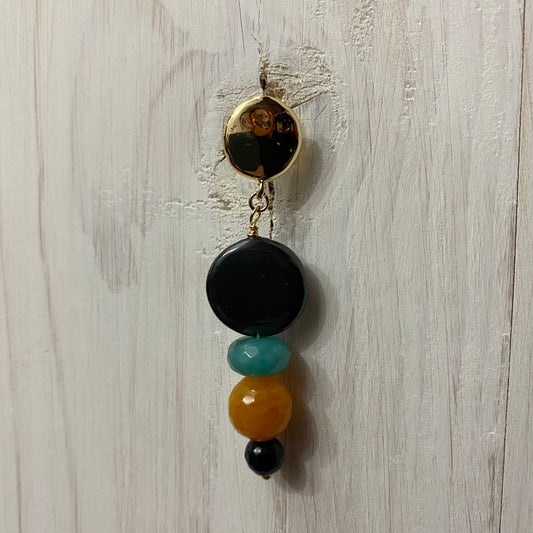 6 cm earrings in bronze, jasper, pearls, jade and onyx