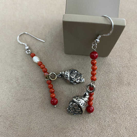 🆕 Boucles d'oreilles en argent et corail avec cornes d'abondance