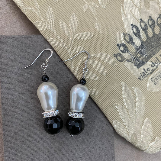 🆕 boucles d'oreilles en argent avec zircone, perles et onyx