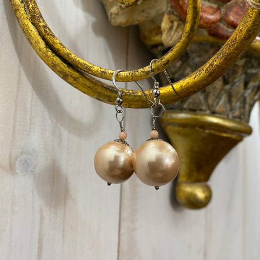 🆕 boucles d'oreilles en argent, perle et corail rose