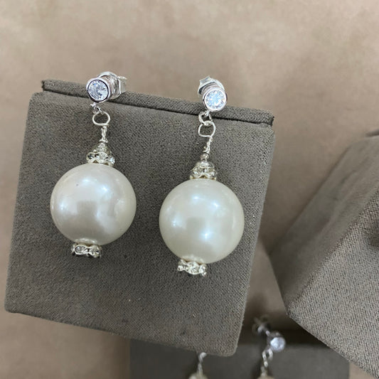 🆕 boucles d'oreilles en argent avec zircone et perles