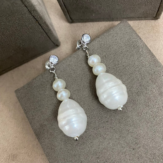 🆕 boucles d'oreilles en argent avec zircone et perles