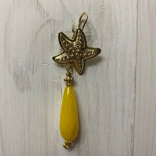 🆕 boucles d'oreilles étoiles en zama et goutte d'agate jaune