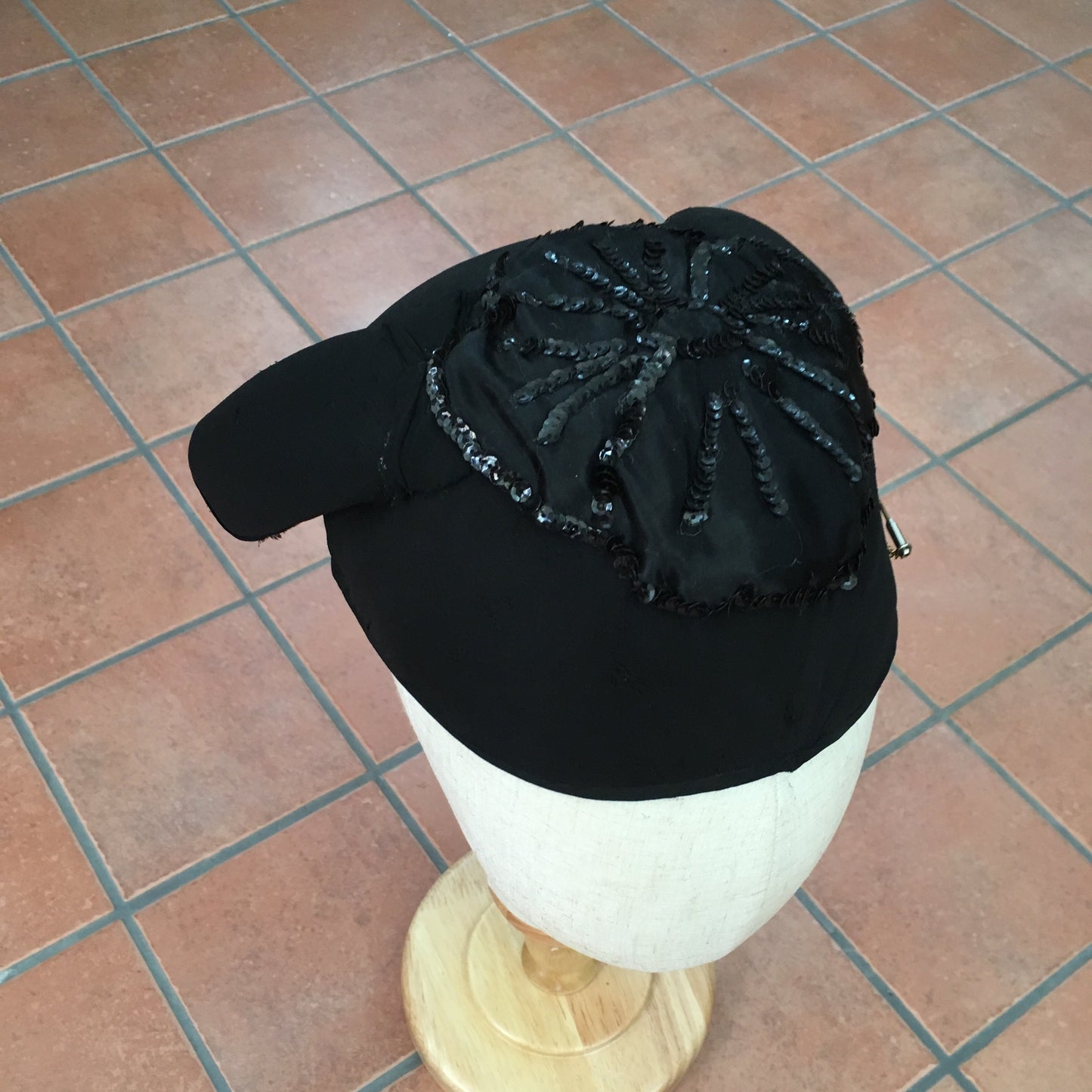 Black Vintage Headpiece with Brooch