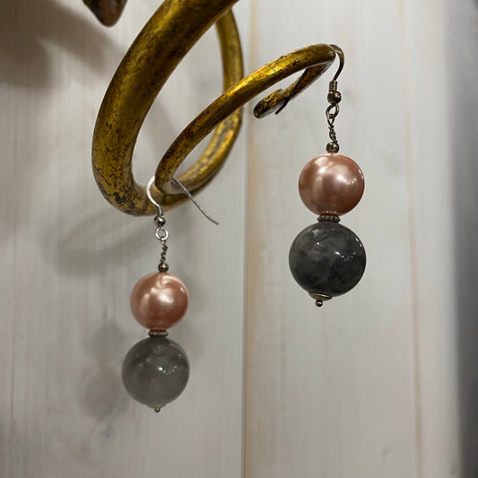 🆕 boucles d'oreilles en argent, perle et quartz