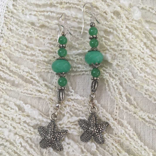 longues boucles d'oreilles en argent et jade