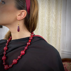 collana in argento, giada rossa e perle