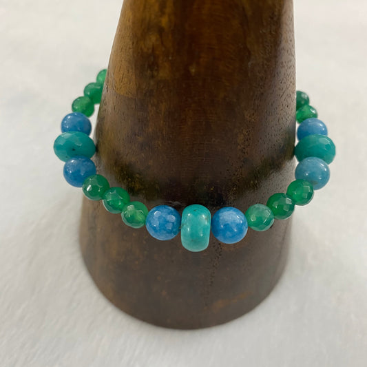 bracciale cm 18/21 in argento, giada, angelite e aulite turchese