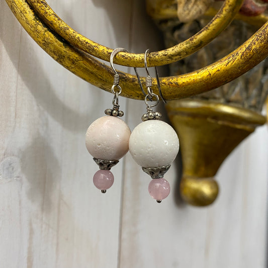 🆕 boucles d'oreilles en argent, pierre de lave et quartz